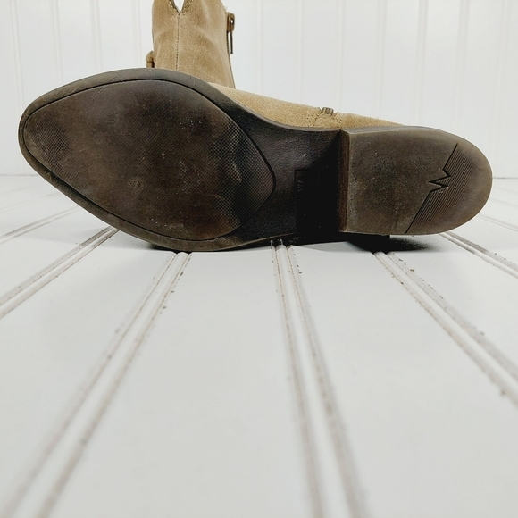 White Mountain Havana Taupe Tan Suede Leather Side Fringe Ankle Boots E990 - Picture 10 of 12